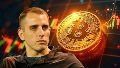 Bitcoin volatility concept with Wall Street adaptation message