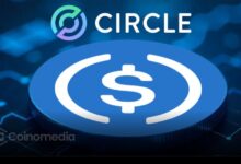 Circle logo with USDC coin symbol representing $500 million minting of stablecoin