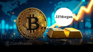 Chart comparing Bitcoin and gold valuation with JPMorgan analysis