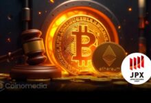 JPX building with Bitcoin symbol overlay – representing crypto treasury rules in Japan.