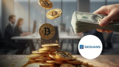 Sequans logo with Bitcoin coins and downward stock chart