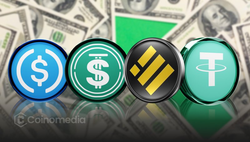 Illustration showing stablecoins moving through blockchain infrastructure with speed and cost icons.