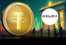 Tether logo with AI robot arm symbolizing investment in Neura Robotics