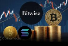 Chart showing Bitwise BTC 2026 prediction with rising price trend for Bitcoin, Ethereum, and Solana.