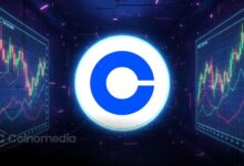 Coinbase logo with charts representing prediction markets and tokenized stocks