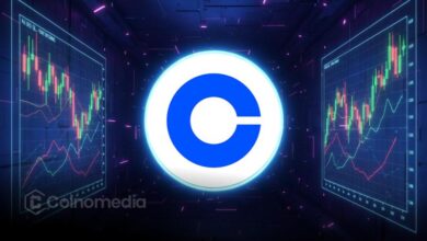 Coinbase logo with charts representing prediction markets and tokenized stocks