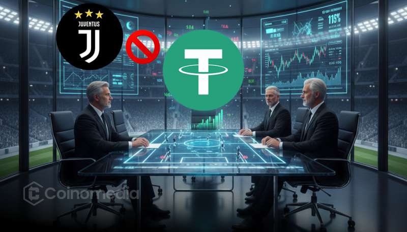 Juventus stadium with Exor logo rejecting Tether's takeover bid