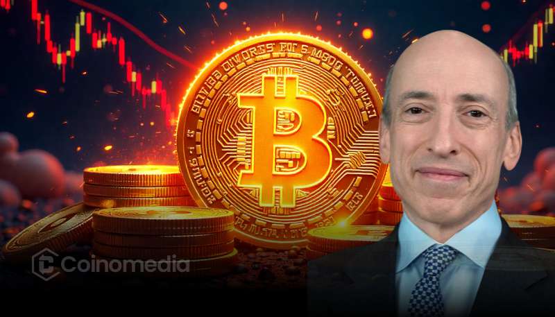 Gary Gensler speaking on Bloomberg about Bitcoin and crypto regulations.