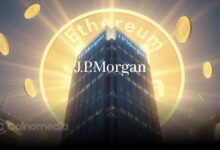 Illustration of tokenized money market fund concept on Ethereum blockchain featuring JPMorgan digital finance.