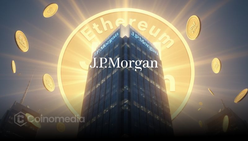 Illustration of tokenized money market fund concept on Ethereum blockchain featuring JPMorgan digital finance.