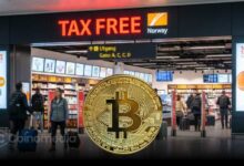 Customer using Bitcoin for payment at Oslo Airport duty-free shop