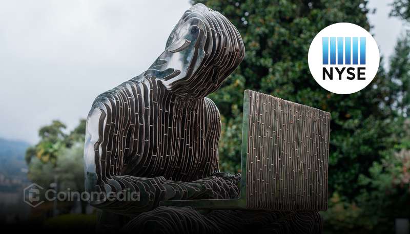 Satoshi Nakamoto statue outside New York Stock Exchange symbolizing crypto acceptance