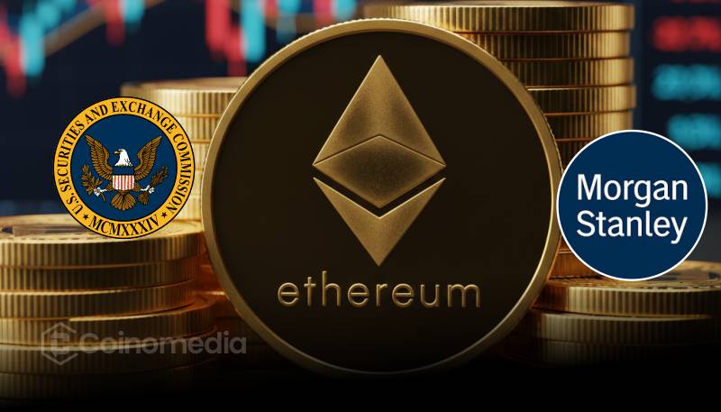 Morgan Stanley logo with Ethereum symbol in front of SEC building
