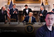 Changpeng Zhao crypto summit event at Mar-a-Lago with finance and political leaders in February 2026.