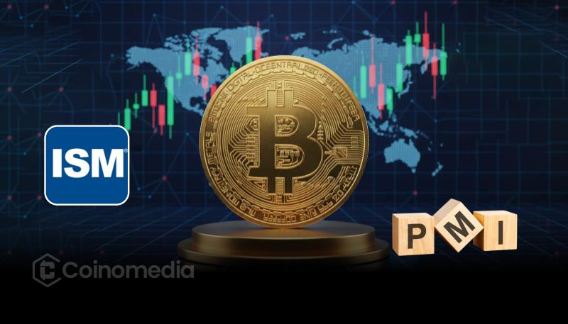 Chart showing ISM Manufacturing PMI rise alongside Bitcoin price
