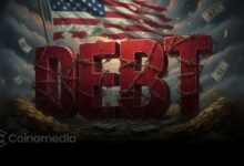 Visual representation of US National Debt 64 Trillion projection with rising deficit chart and US Capitol background.