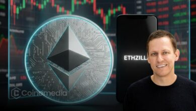 Peter Thiel Ethereum Exit update featuring Peter Thiel portrait, Ethereum logo, and crypto market volatility chart.