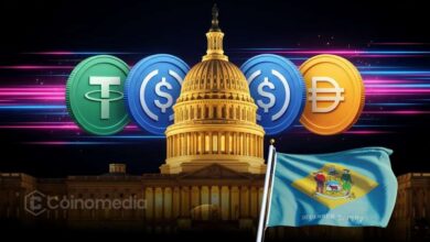 Delaware stablecoin bill illustration showing 1:1 reserves, monthly audits, and AML KYC compliance in a regulated banking framework