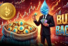 Lido DAO treasury proposal showing an LDO token buyback funded with 10,000 stETH as the token trades near record lows.