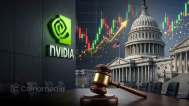 Nvidia crypto mining revenue lawsuit graphic showing GPUs, crypto symbols, and investor legal claims