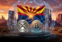 Arizona digital asset reserve with BTC and XRP stored in a government treasury vault