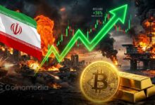 Bitcoin Iran conflict chart showing BTC outperforming the S&P 500 and gold since late February