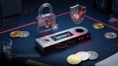 Fake Ledger device displayed as a crypto wallet security threat targeting seed phrases and digital assets