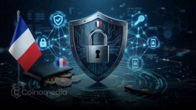 Graphic illustrating France's rise in crypto-linked kidnapping and extortion cases alongside new government security measures for the crypto industry.
