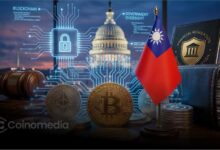 Illustration representing Taiwan's new cryptocurrency regulatory framework covering exchanges, stablecoin issuers, and market oversight.