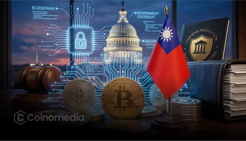 Illustration representing Taiwan's new cryptocurrency regulatory framework covering exchanges, stablecoin issuers, and market oversight.