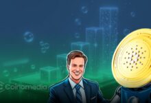 Illustration of the Cardano blockchain highlighting the van Rossem hard fork and its role in reducing smart contract costs ahead of the Ouroboros Leios upgrade.