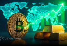Chart illustrating Bitcoin's correlation with gold rising above 50% while its correlation with the Nasdaq 100 declines, highlighting Bitcoin's growing role as a scarce store-of-value asset.