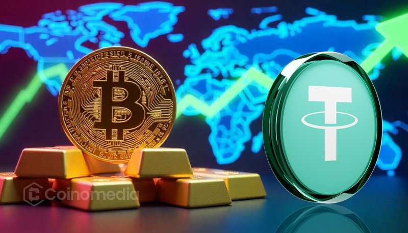 Illustration of gold bars representing Tether's record 146 tonnes of gold holdings valued at approximately $18.8 billion after purchasing 14 tonnes during the second quarter.