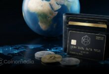 Illustration showing a variety of crypto payment cards representing more than 250 projects and companies across exchanges, neobanks, and fintech payment providers.