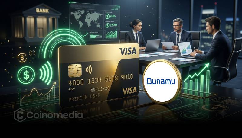 Illustration of Dunamu and Visa announcing a strategic partnership to explore stablecoin payments, global remittances, AI-driven financial services, and potential OUSD-based payment solutions.