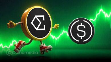Illustration showing Ethena's USDe surpassing $320 million on Robinhood Chain within eight weeks, highlighting its 42% share of the network's stablecoin supply and rapid DeFi adoption.