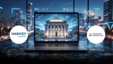 Illustration showing HashKey Exchange and Franklin Templeton launching the tokenized Franklin OnChain U.S. Government Liquidity Fund in Asia through HashKey Earn, highlighting the growth of tokenized real-world assets.