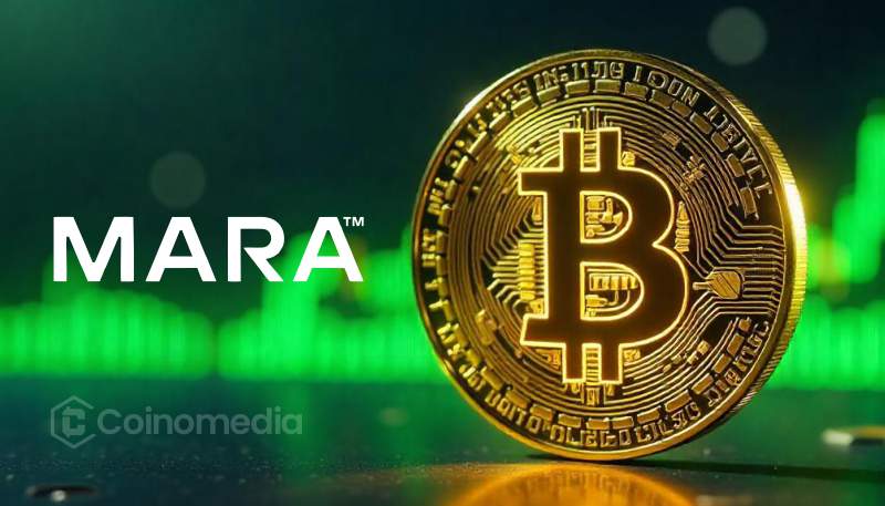 Illustration of MARA's Bitcoin treasury showing 23,093 BTC sold for $1.6 billion in the first half of 2026 while retaining 35,577 BTC worth approximately $2.3 billion.
