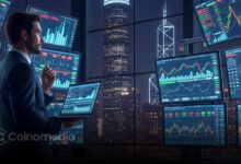Chart showing crypto trading volume falling to approximately $15 billion, marking the year's lowest level and a 70% decline from January's peak, according to Kaiko.