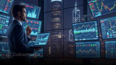Chart showing crypto trading volume falling to approximately $15 billion, marking the year's lowest level and a 70% decline from January's peak, according to Kaiko.