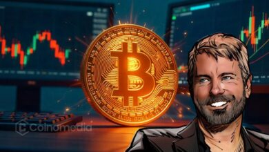Illustration of Michael Saylor with a Bitcoin symbol, highlighting his statement that he has never sold a single satoshi of his personal Bitcoin.