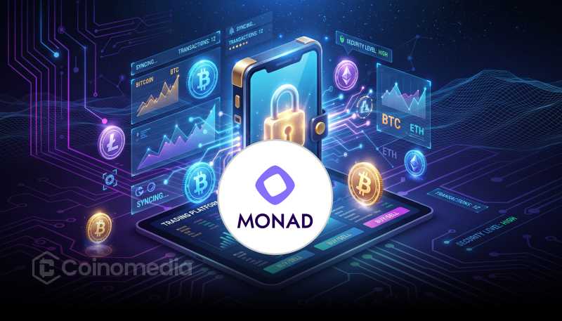 Illustration showing Monad's proposed upgradeable account authentication system, highlighting passkeys, social recovery, key rotation, and post-quantum security while keeping wallet addresses unchanged.