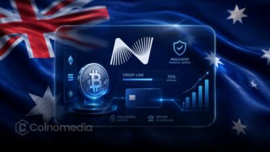 Illustration showing Nexo launching regulated crypto-backed Credit Lines in Australia, alongside Nexo Booster, Nexo Growth, and the Wealth Club loyalty program under Australia's consumer credit framework.