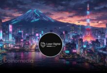 Illustration of Laser Digital Japan receiving approval as Japan's first newly registered crypto exchange in four years, highlighting its plans to provide liquidity services and institutional digital asset trading.