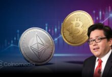 Illustration comparing Ethereum and Bitcoin, highlighting Tom Lee's expectation that the ETH/BTC ratio will rise significantly as Ethereum enters a new long-term growth phase.