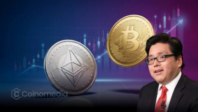 Illustration comparing Ethereum and Bitcoin, highlighting Tom Lee's expectation that the ETH/BTC ratio will rise significantly as Ethereum enters a new long-term growth phase.