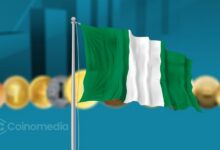 Illustration of cryptocurrency coins alongside Nigeria's flag and tax documents, representing the country's new crypto tax guidelines covering profits, staking rewards, and airdrops.