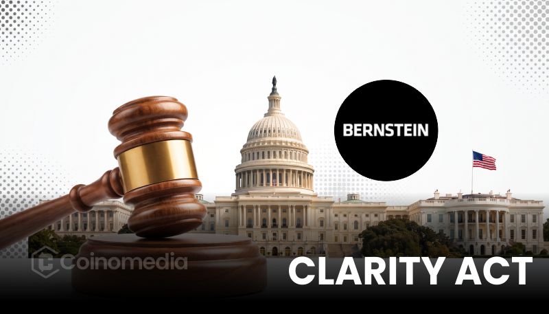 Illustration showing the CLARITY Act alongside ethics and stablecoin provisions, highlighting Bernstein's view that the concessions could increase Democratic support for the legislation.