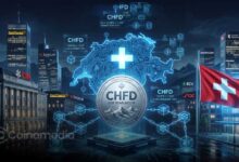 Illustration showing UBS and eight Swiss financial firms testing CHFD, a Swiss franc-backed stablecoin designed for digital payments and tokenized financial services.