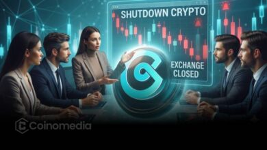 Illustration showing CoinEx announcing its shutdown, highlighting the exchange's closure due to prolonged market weakness and rising compliance costs, with withdrawals available until December 22.